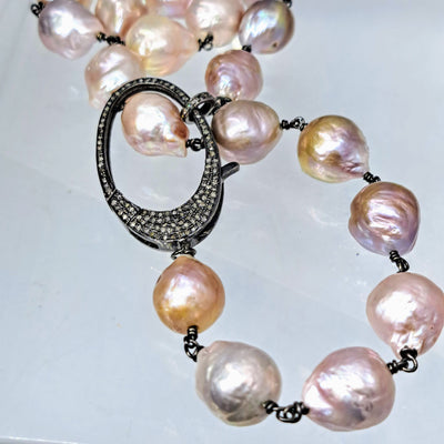 "Rock N Roll Pearls" 20" Necklace - Baroque Edison Pearls, Diamonds, Oxidized Sterling