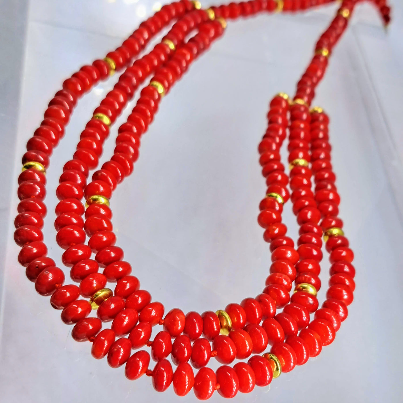 "Red To Ride" 20" Necklace - Ethical Red Coral, Gold Sterling