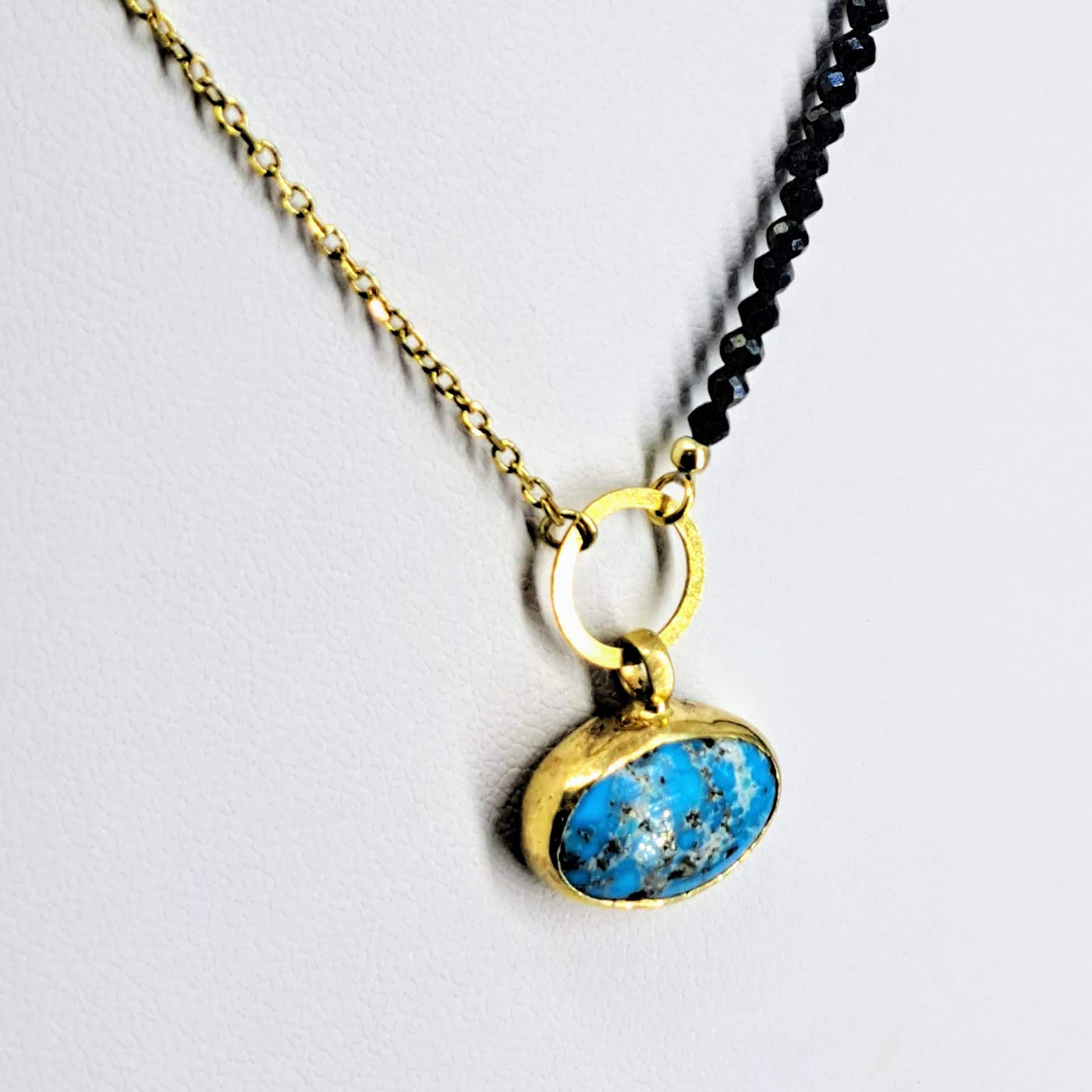 "Sky Light" Pendant Necklace - Turquoise, Black Spinel, Gold Sterling