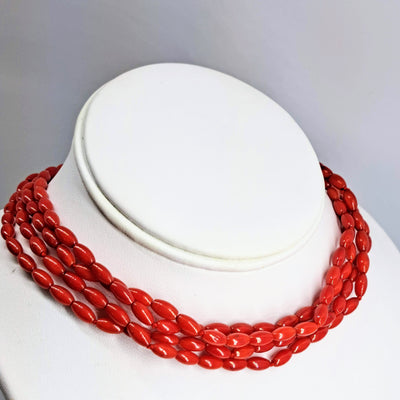 "Fire!" 60" Necklace / Bracelet - Ethically-sourced Red Coral, Gold Sterling Clasp