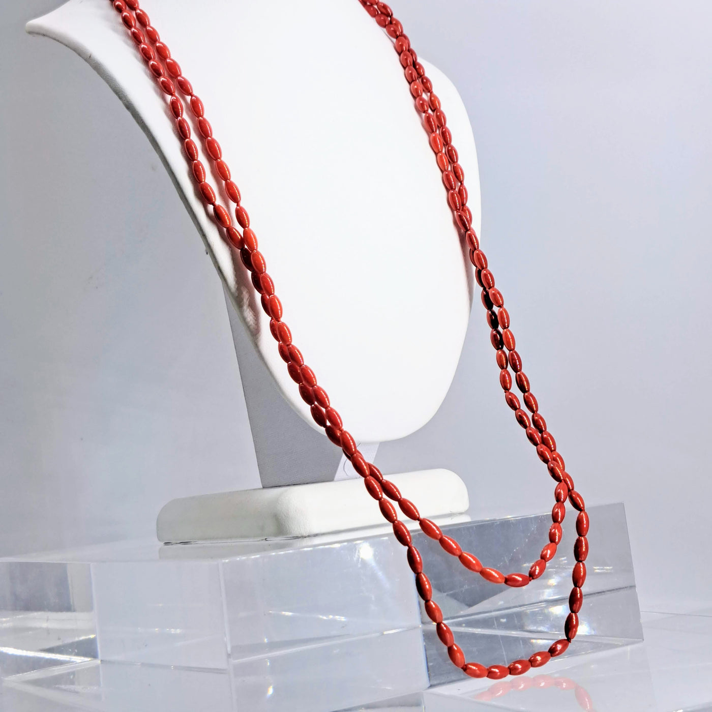 "Fire!" 60" Necklace / Bracelet - Ethically-sourced Red Coral, Gold Sterling Clasp