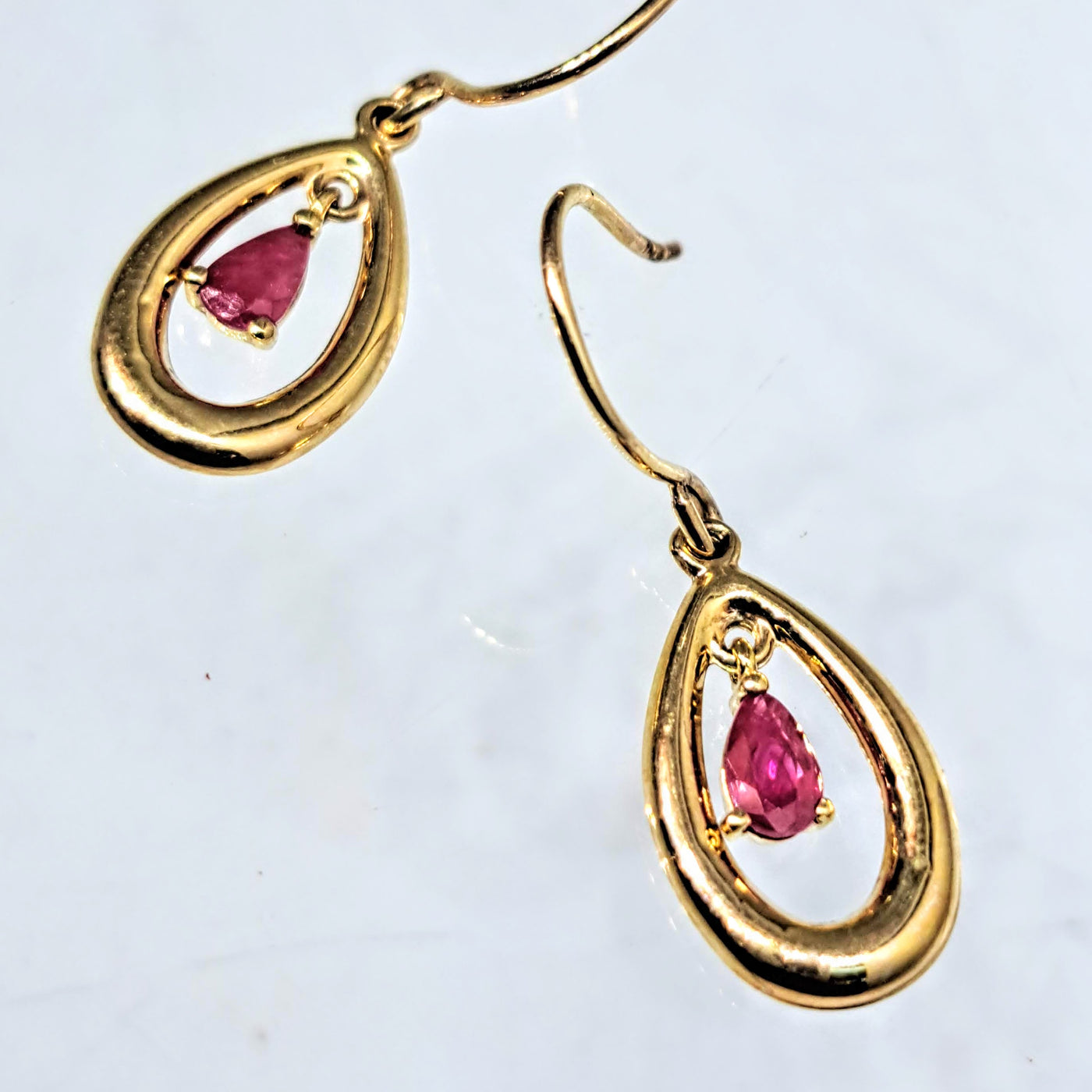 "Ruby Drops" 1.25" Earrings - Ruby, 14k Gold