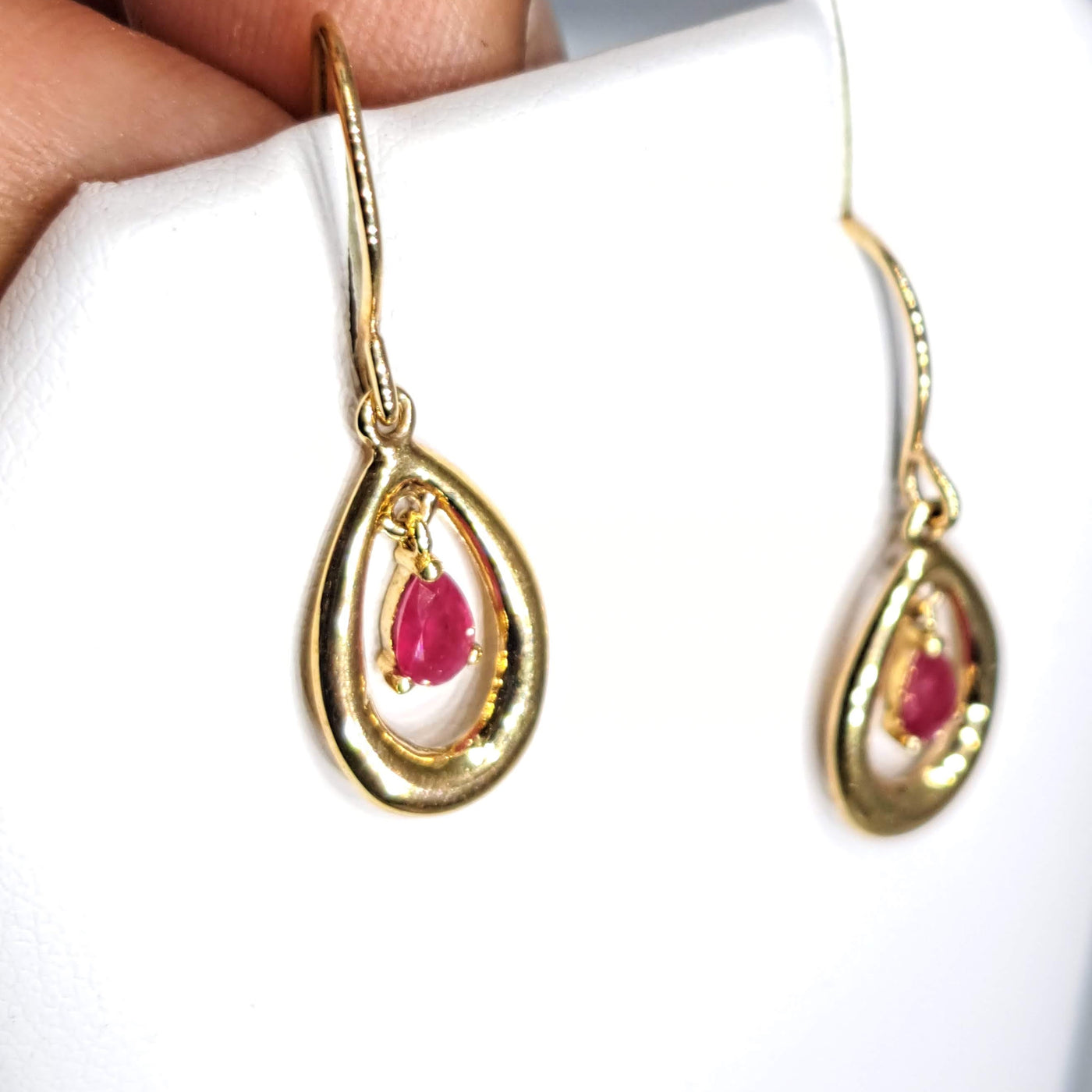 "Ruby Drops" 1.25" Earrings - Ruby, 14k Gold