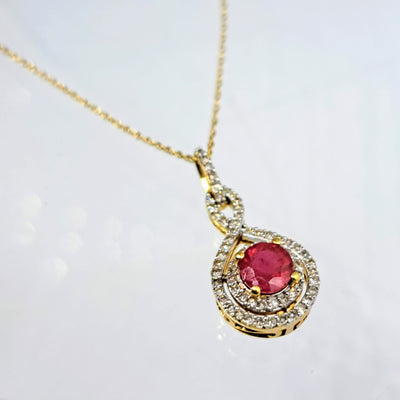 "Another Love Spell" 18" Necklace - Ruby, Diamonds, 14K Gold