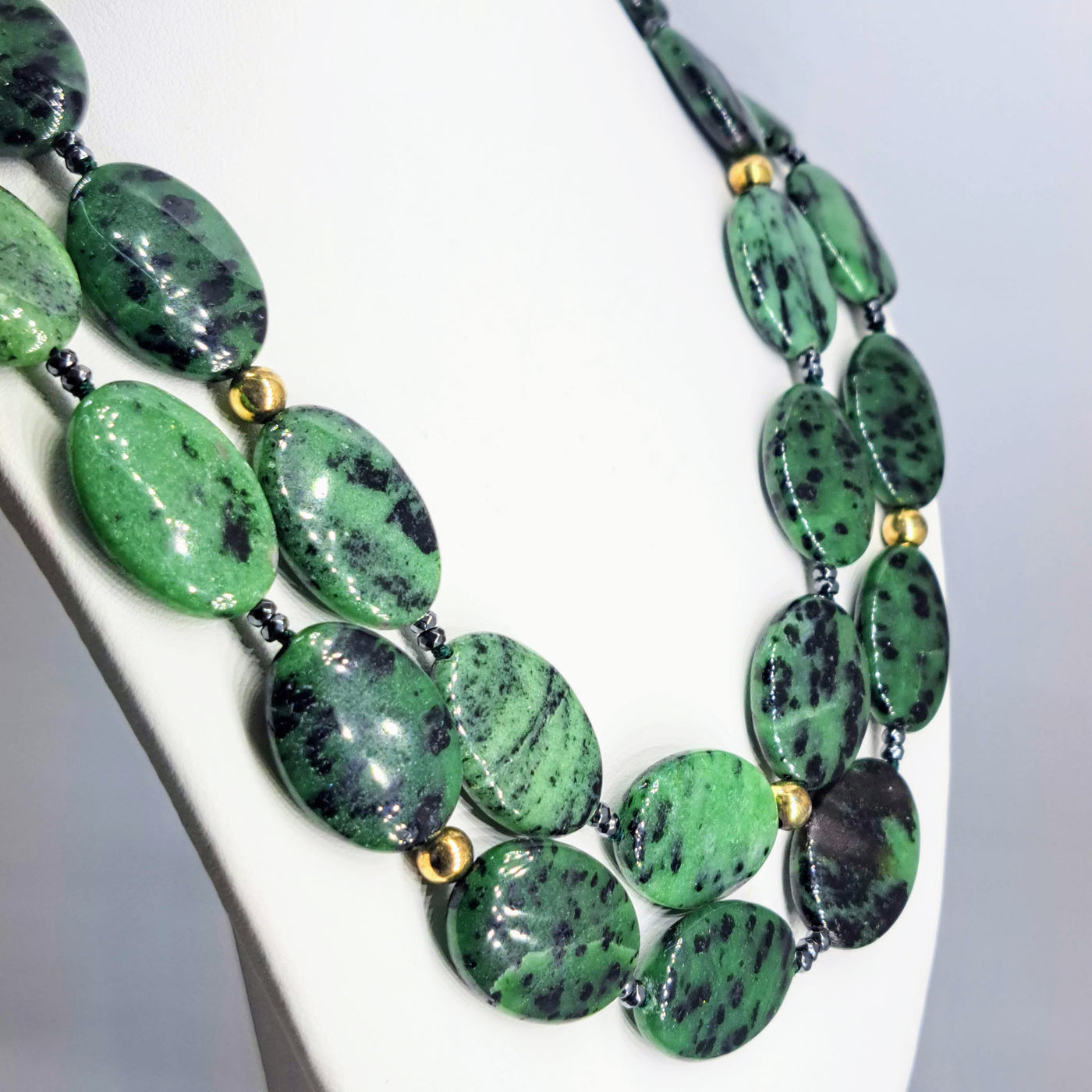 "Zoisite - ALL Right!" 18"-20" Necklace - Green Ruby Zoisite, Hematite, Gold Sterling