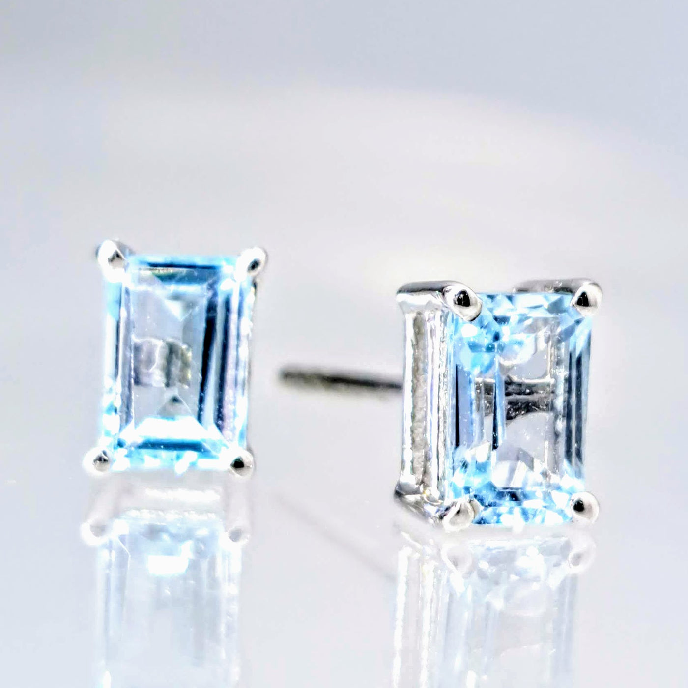 "Ice Cube" Stud Earrings - Blue Topaz