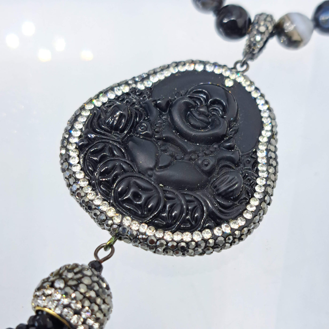 "Black Is Beautiful" Pendant Necklace - Glass, Swarovski, Agate