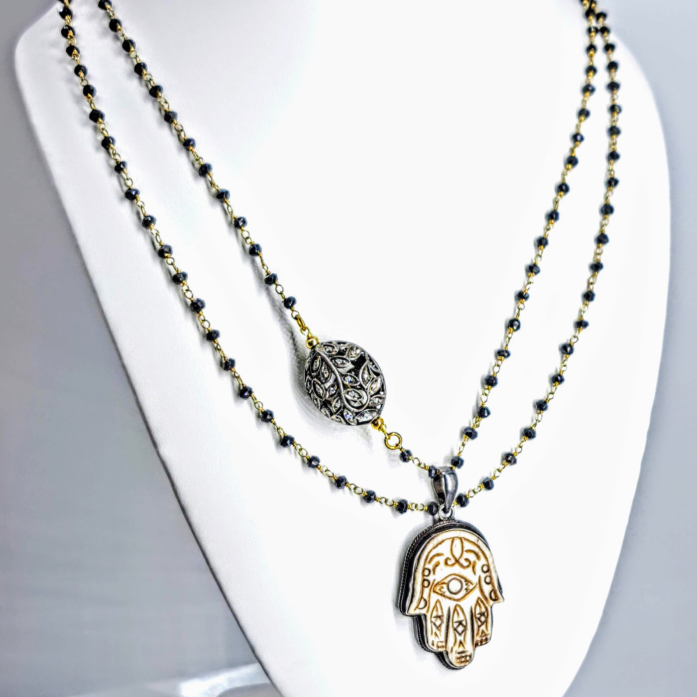 "Garden Of Life" 40" Convertible Necklace - Spinel, Bone, Diamond, Sterling, Gold Sterling