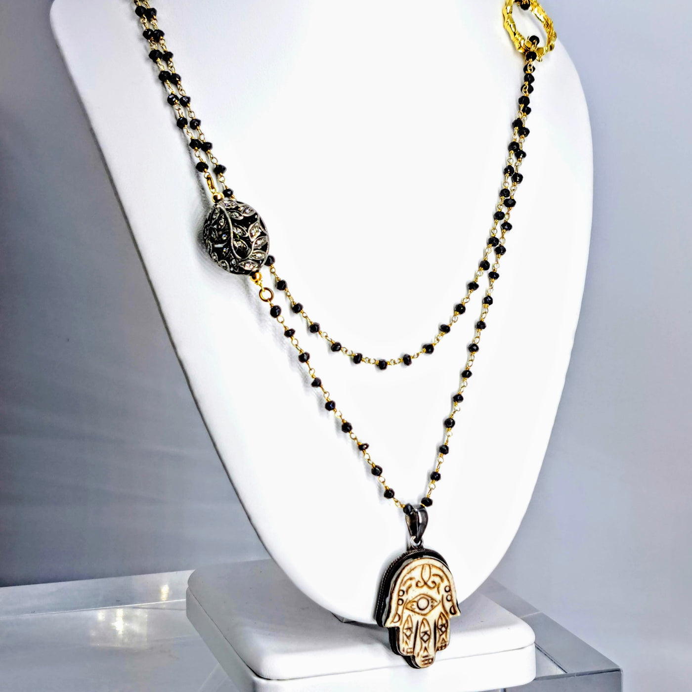 "Garden Of Life" 40" Convertible Necklace - Spinel, Bone, Diamond, Sterling, Gold Sterling