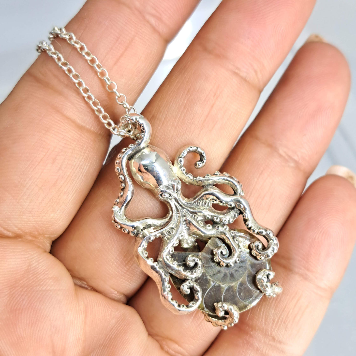 "Get Kraken" Pendant Necklace - Ammonite, Sterling