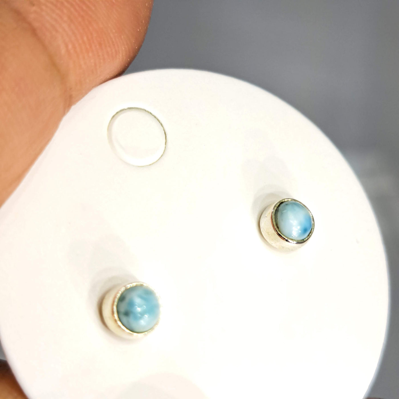 "Ocean" Tiny (Appx. 3mm) Stud Earrings - Larimar, Round or Ovals In Sterling or Gold Sterling