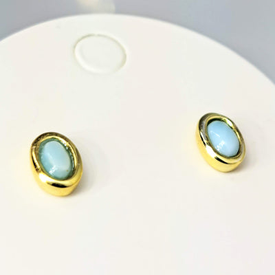"Ocean" Tiny Stud Earrings - Larimar, Round or Ovals In Sterling or Gold Sterling