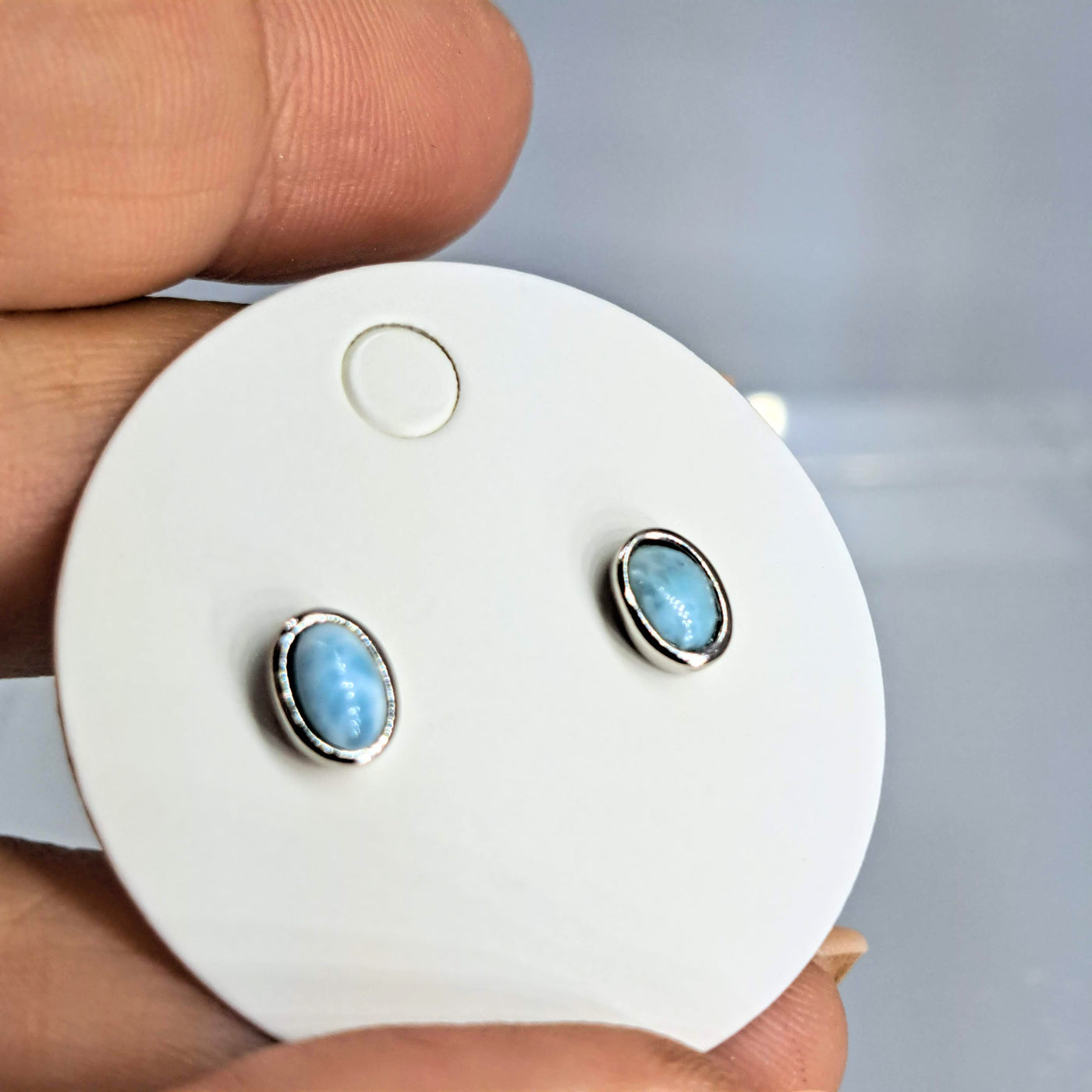 "Ocean" Tiny Stud Earrings - Larimar, Round or Ovals In Sterling or Gold Sterling