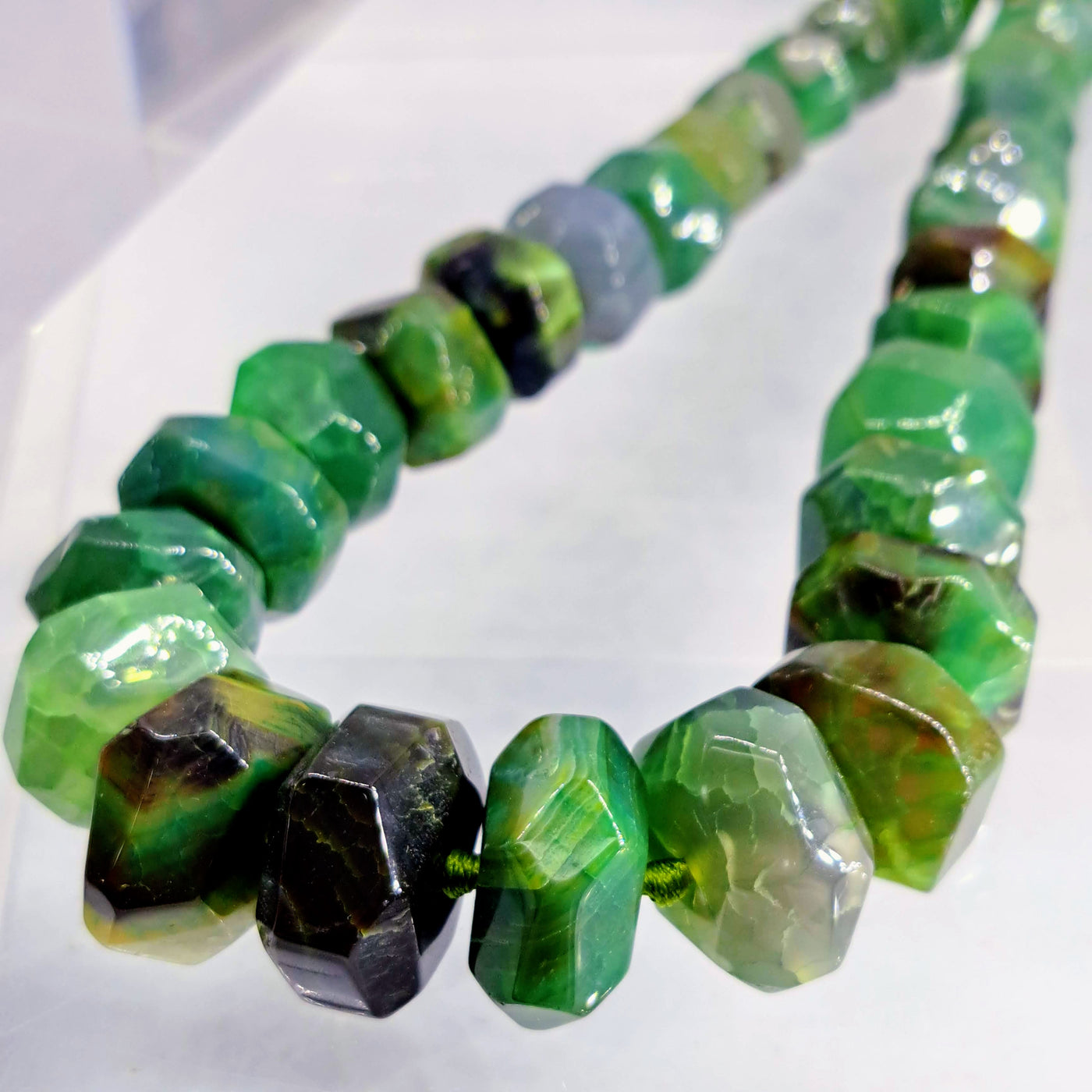 "Lady Balls-Envy" 19"-21" Necklace - Green Onyx, .925 Sterling Silver