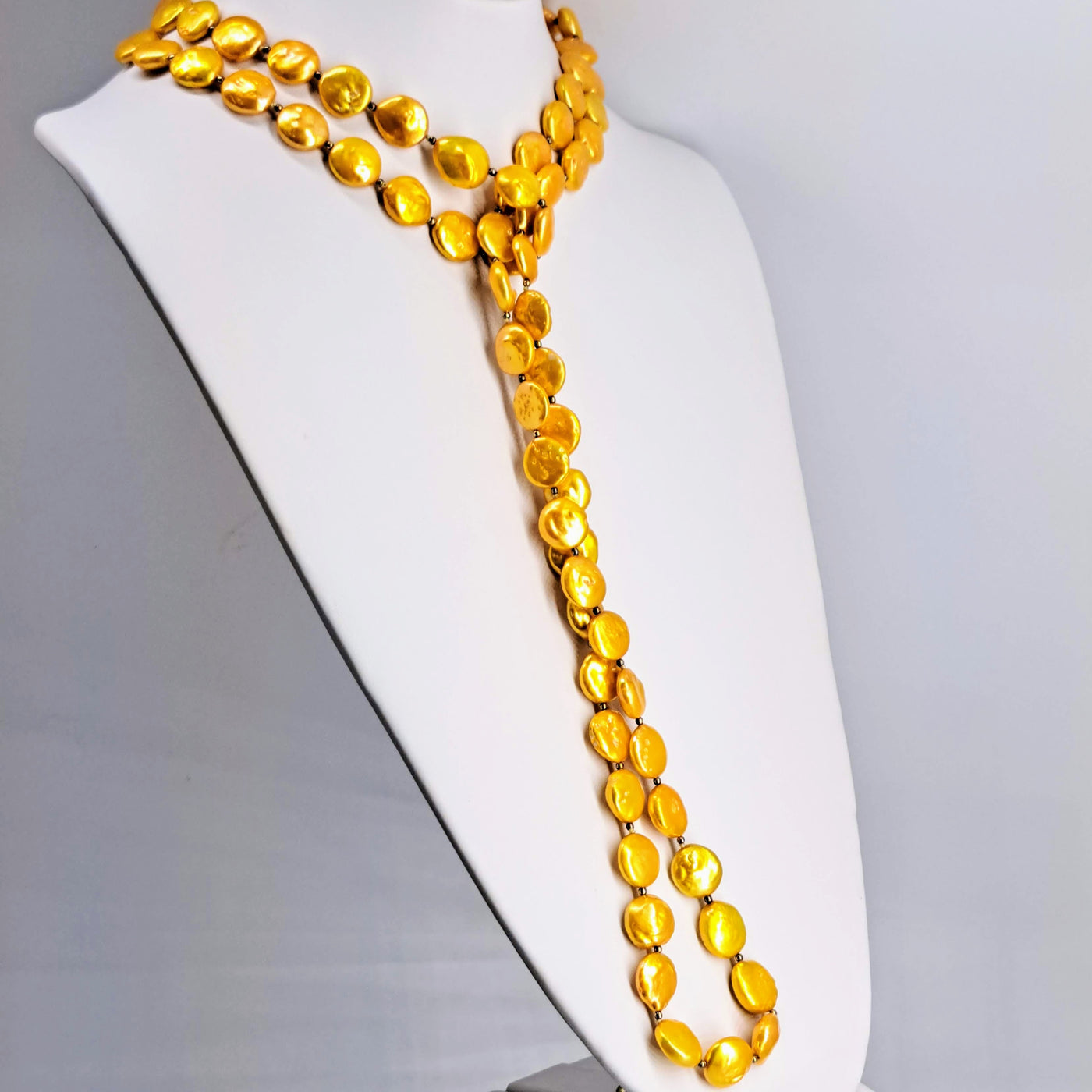 "Golden Mango" 48" Necklace - Pearl, Gold Sterling