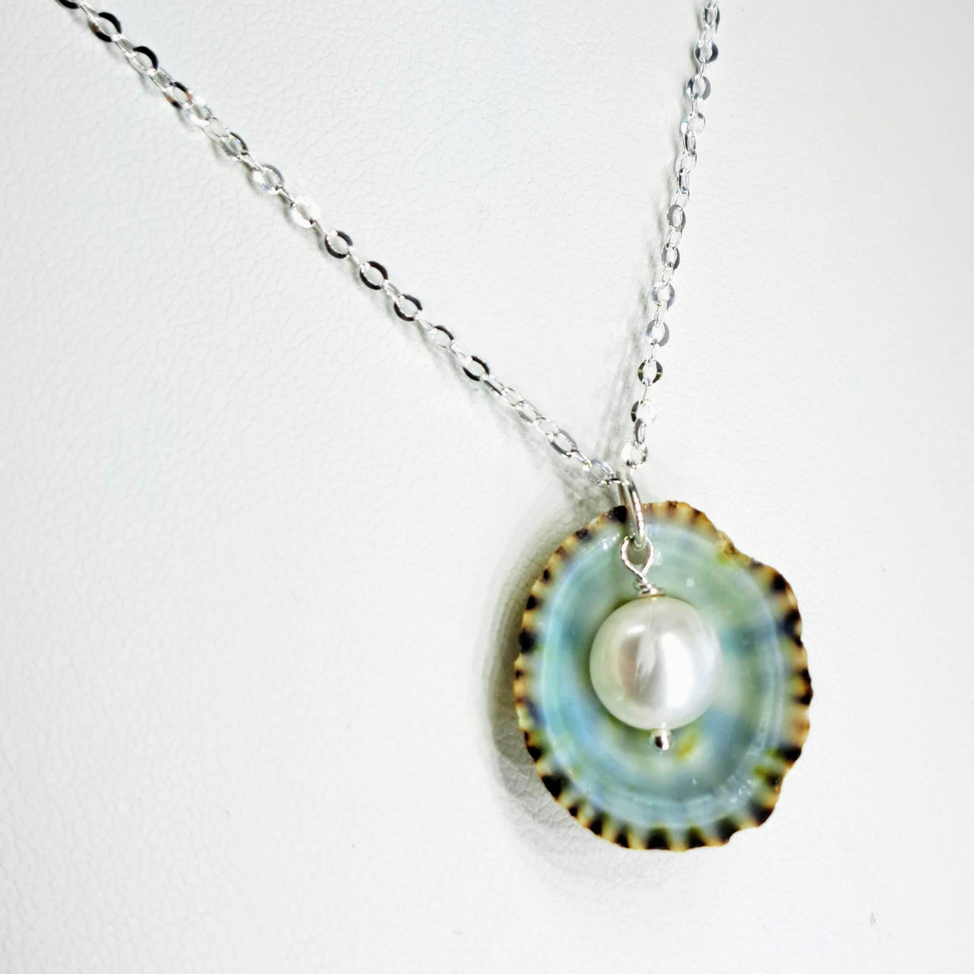 "Limpet Pool" 18" Pendant Necklace - Limpet Shell, Pearl, Sterling