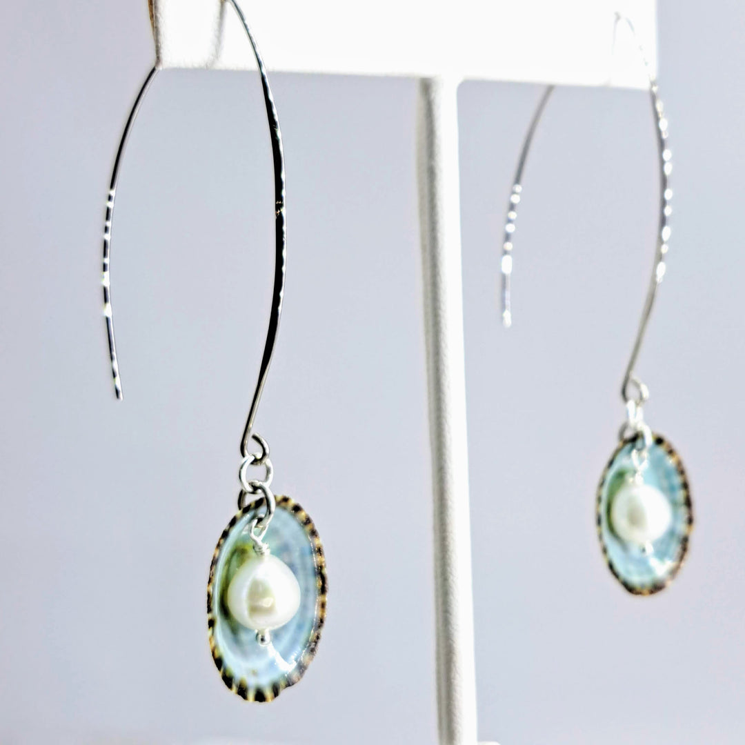 "Limpet Pools" Earrings - (2 Styles) Limpet Shells, Pearls, Sterling