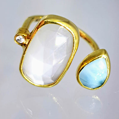 "Open Water" Flex Size Ring - Your Choice! Larimar, Sunstone, Aquamarine, Zircon, 18k Over Sterling