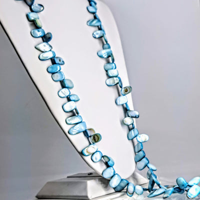 "Key West Blues" 40" Necklace - Mother Of Pearl (In Soft or Vivid Blue)