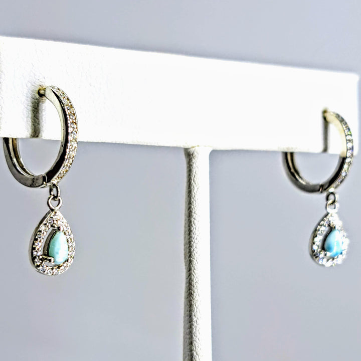 "Hugs From Key West" 1" Earrings - Larimar, Zircon, Anti-tarnish Sterling