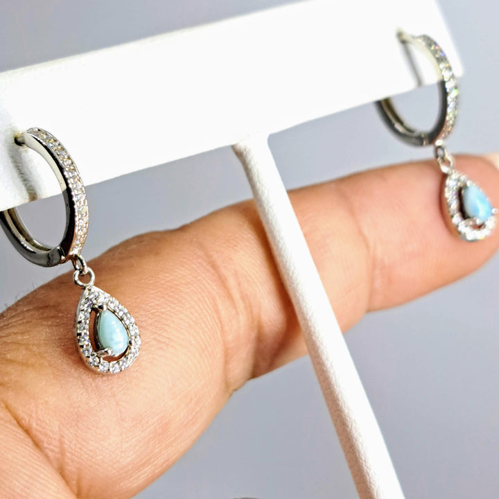 "Hugs From Key West" 1" Earrings - Larimar, Zircon, Anti-tarnish Sterling