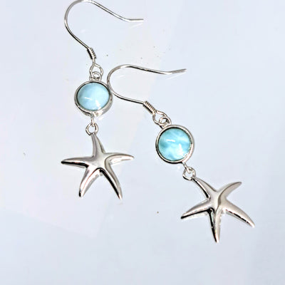 "My Stars!" 1.5" Earrings - Larimar, Anti-tarnish Sterling