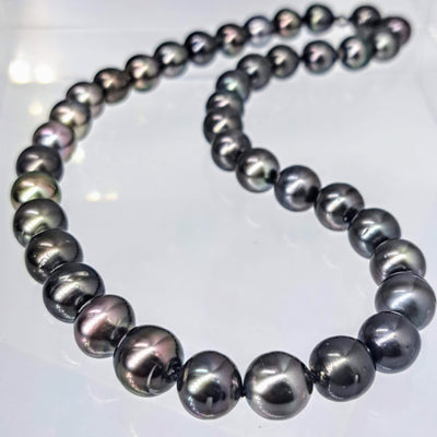 "Be Smolder" 17.5" Necklace- Tahitian Pearls, Silk, Oxidized Ball Clasp
