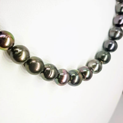 "Be Smolder" 17.5" Necklace- Tahitian Pearls, Silk, Oxidized Ball Clasp