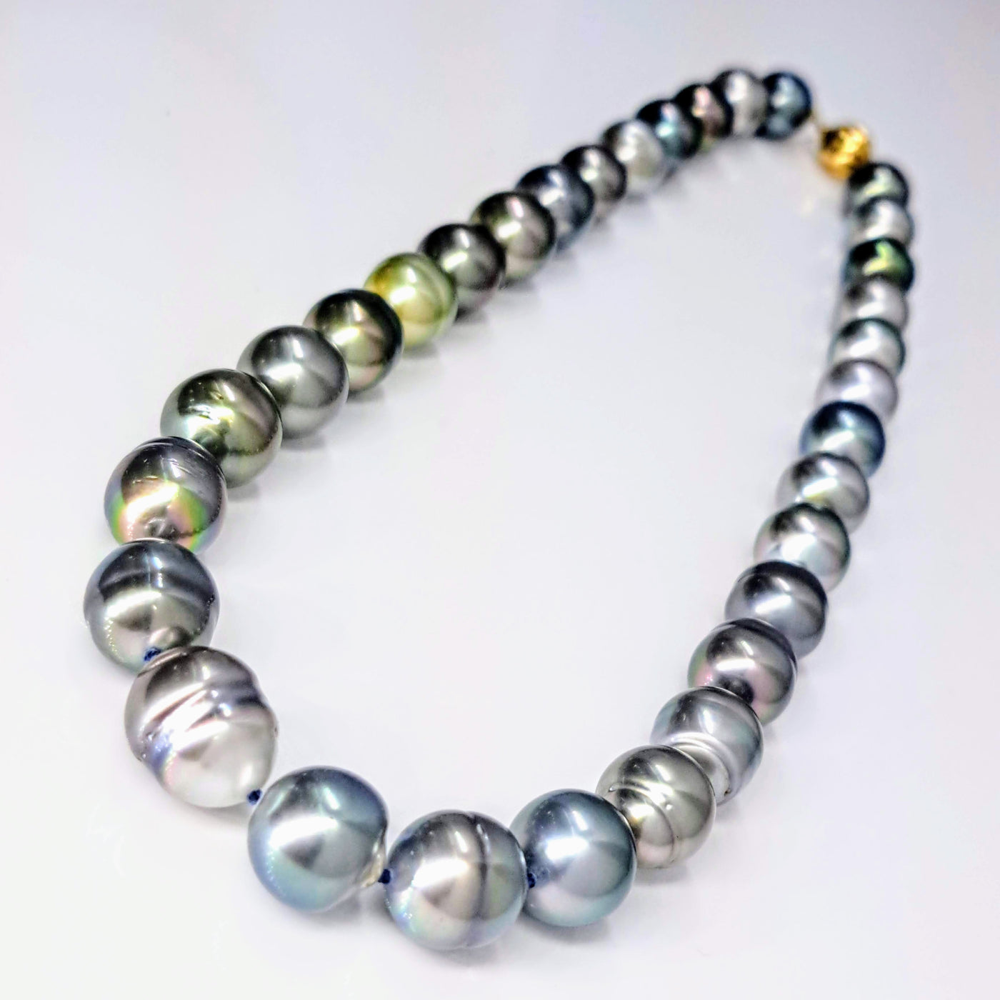 "Silver Fox" 16" Necklace- Tahitian Pearls, 18K Gold Ball Safety Clasp