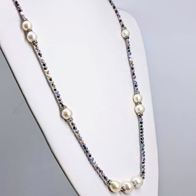 "Super-Sparkler" 30" Necklace - Pearl, Titanium Hematite, Crystal, Sterling
