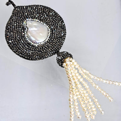 "Magical Medallion" Pendant Necklace - Pearls, Swarovski, Leather, Sterling