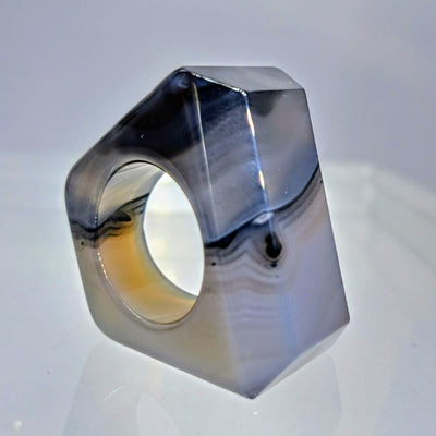 "My Rock" Sz 7.75 Ring - Banded Black Agate