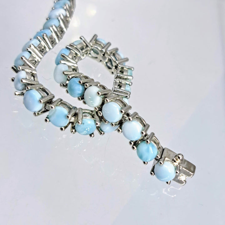 "Salty Sea Sister" 7.5" Bracelet - Larimar, Anti-tarnish Sterling
