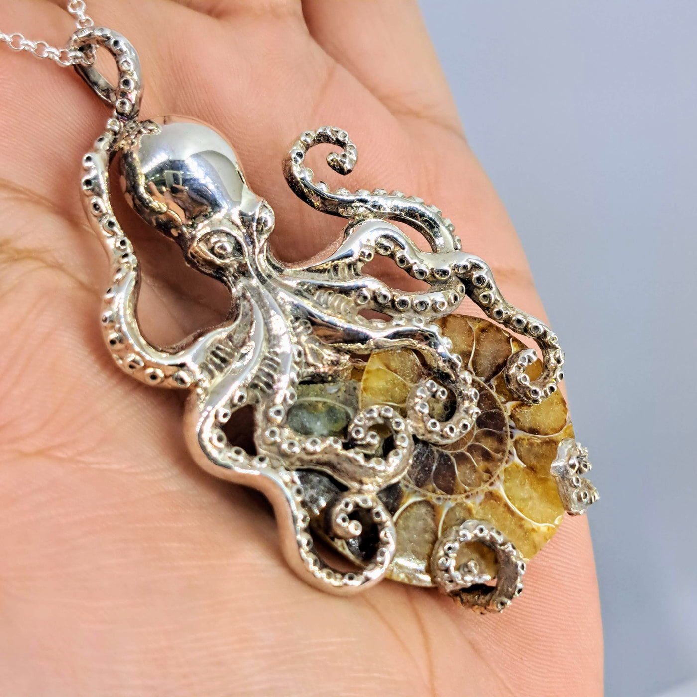 "Get Kraken" Pendant Necklace - Ammonite, Sterling