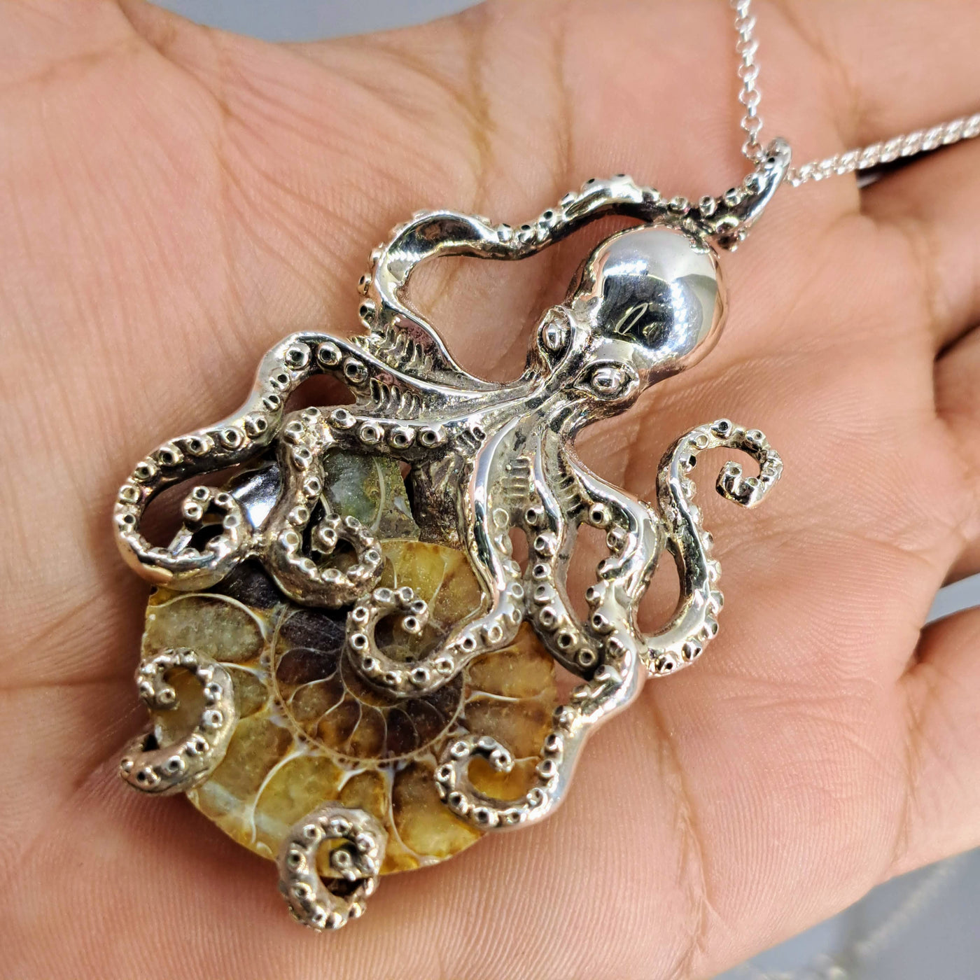 "Get Kraken" Pendant Necklace - Ammonite, Sterling