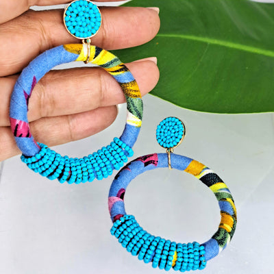 "Tropical Treats" 2.75" Earrings - (Aqua or Fuchsia) Fabric, Beads, Hypoallergenic