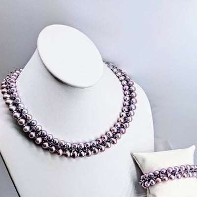 "Grace" Necklace/Bracelet SET - Pearls, Swarovski