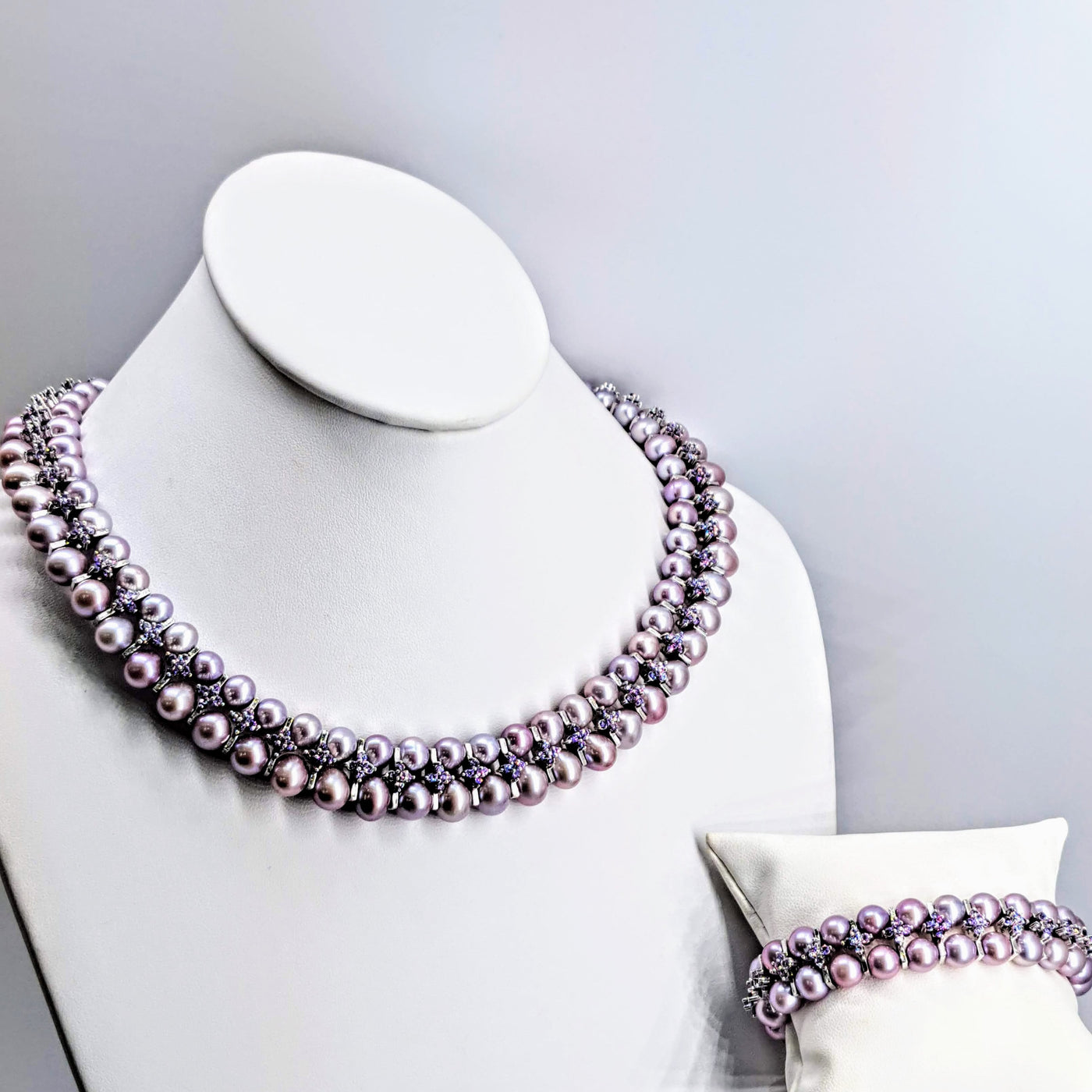 "Grace" Necklace/Bracelet SET - Pearls, Swarovski