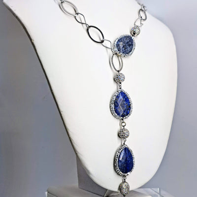 Lapis with Crystal Pave Necklace