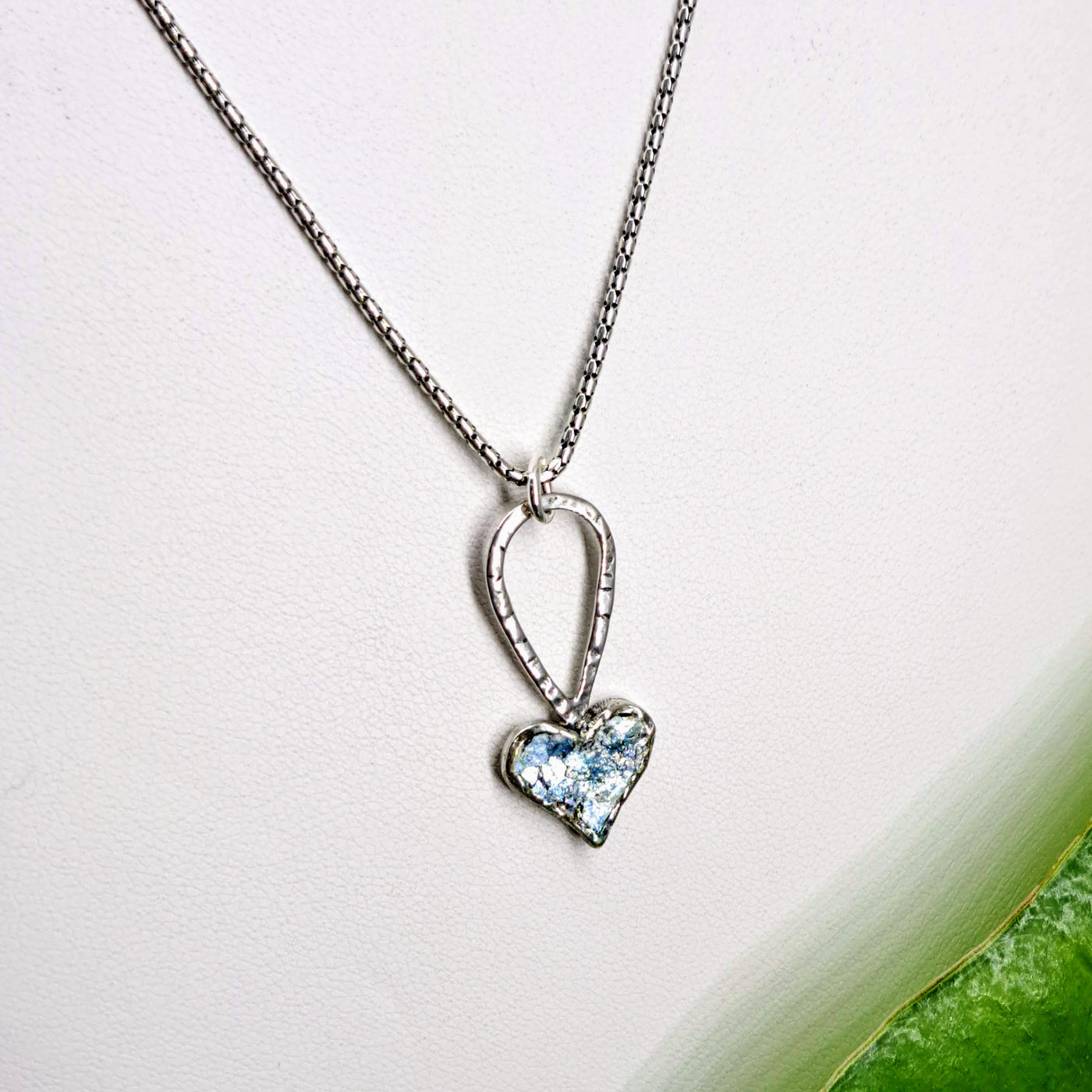 "Ancient Roman Glass Heart" 18" Pendant Necklace - Ancient Roman Glass, Sterling
