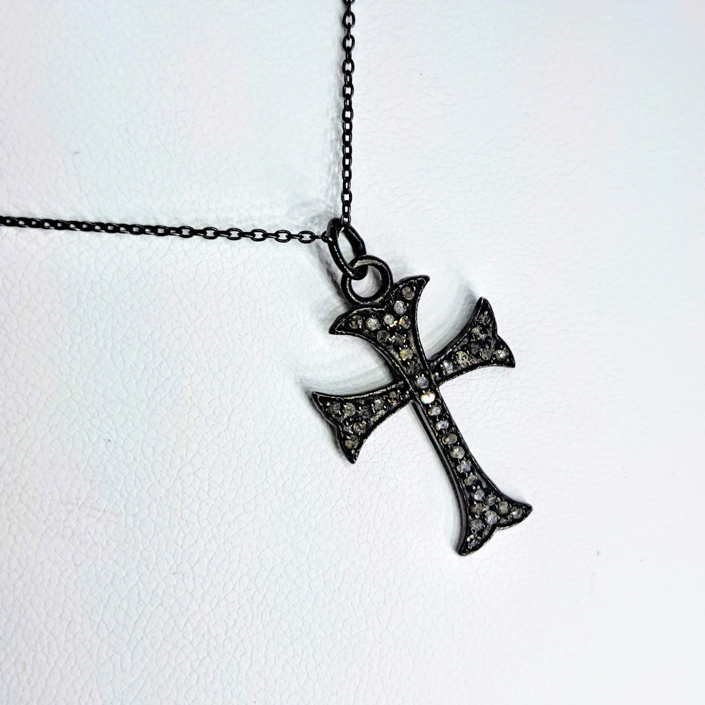 "LOVE Each Other" 16"-18" Pendant Necklace - Diamond Cross, Black Sterling