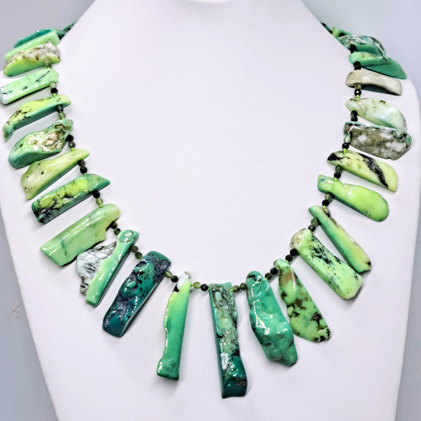 "Edge Of Greatness" 22" Necklace - Live-edge Chrysoprase, Decorative Clasp