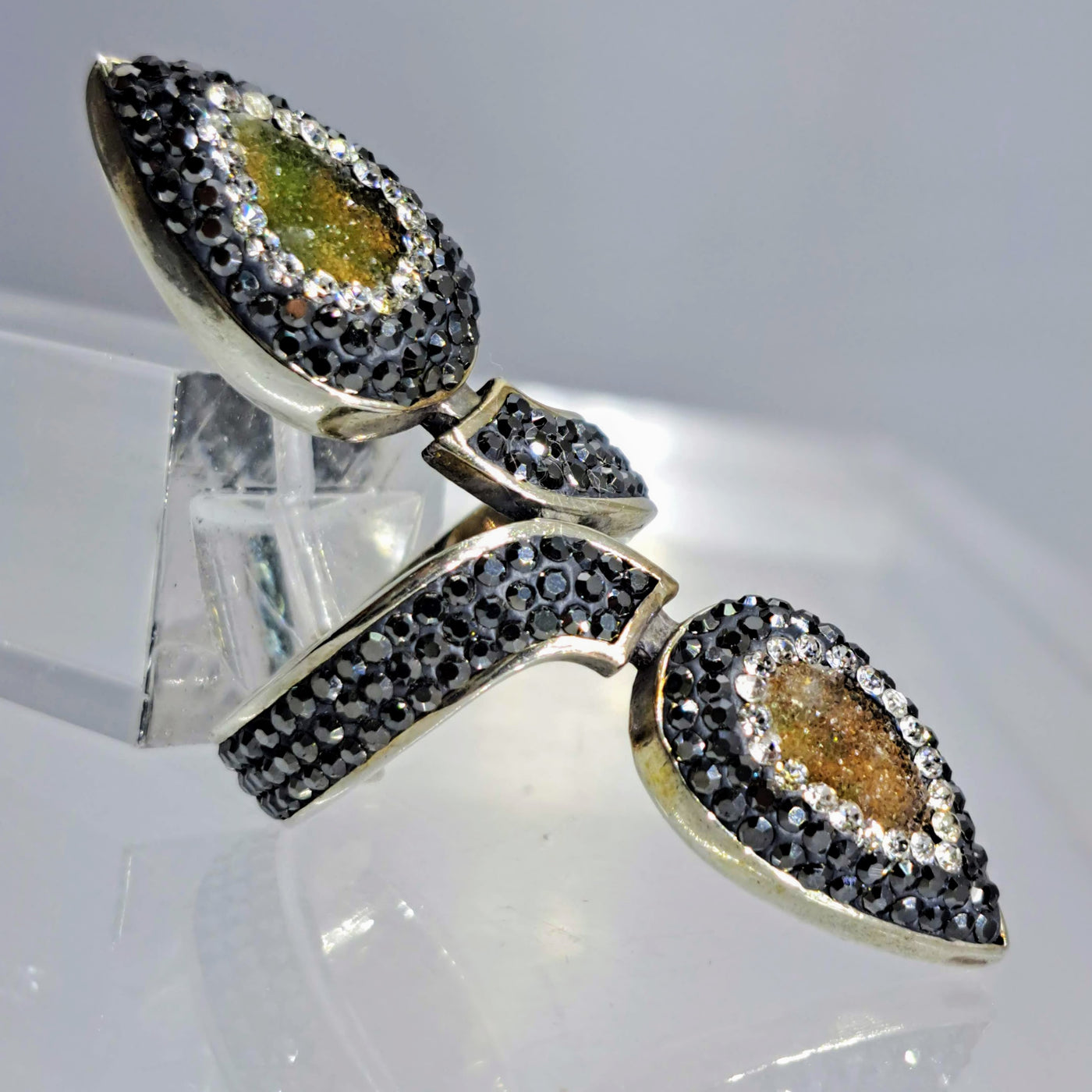 "Sparkle Point" Sz 7.5 Ring - Druzy, Crystal Pave', Sterling