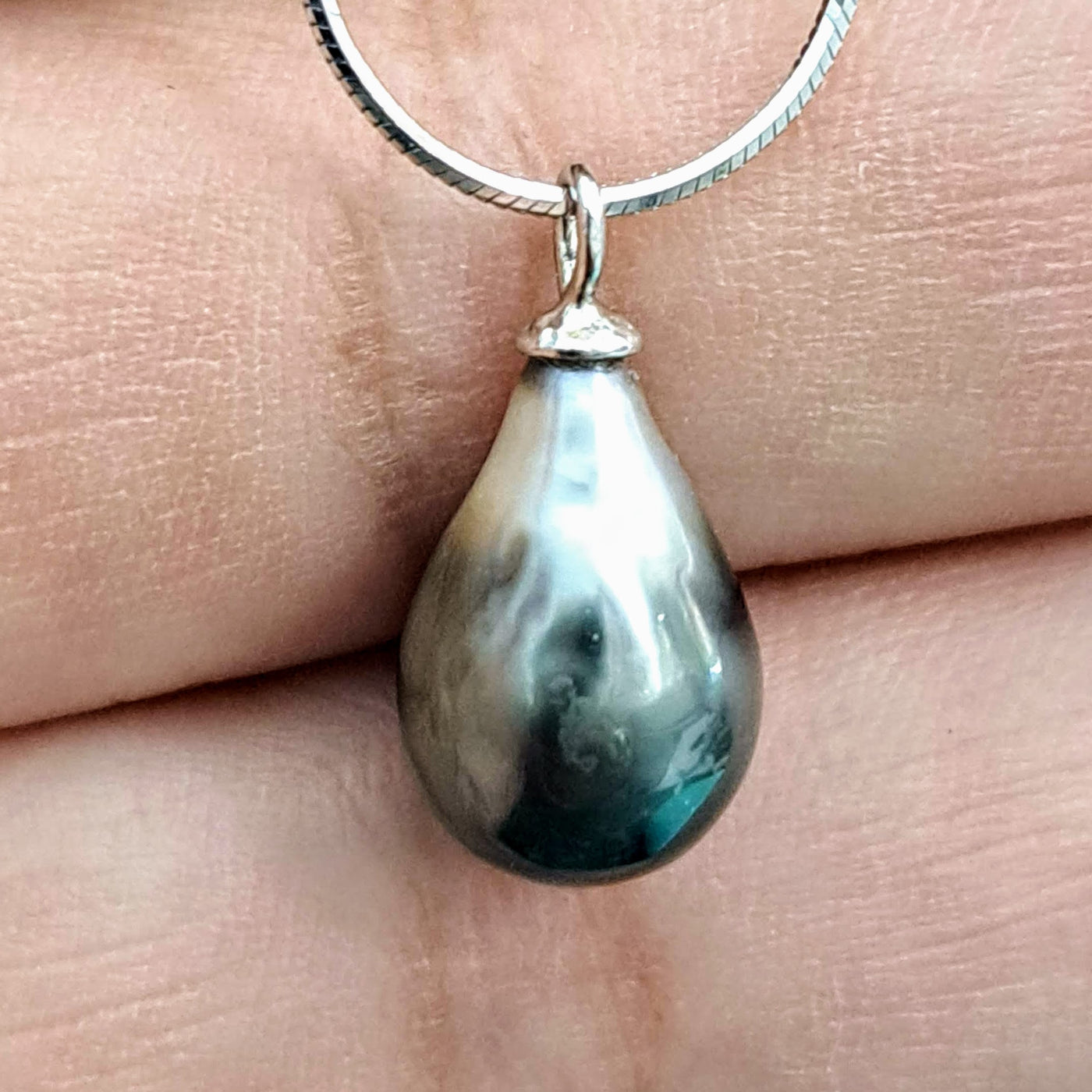 "Tahitian Treat #2" Pendant Necklace - Tahitian Pearl, Anti-tarnish Sterling