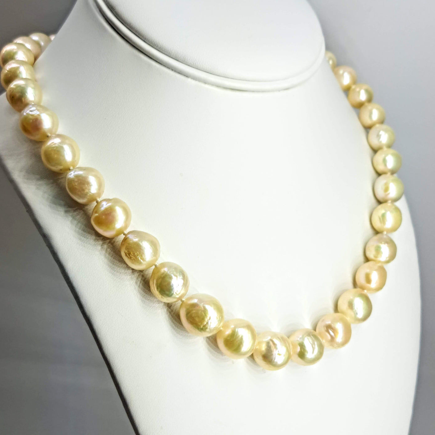 "Soft Champagne" 18" Necklace - Baroque Pearls 14K Gold Clasp