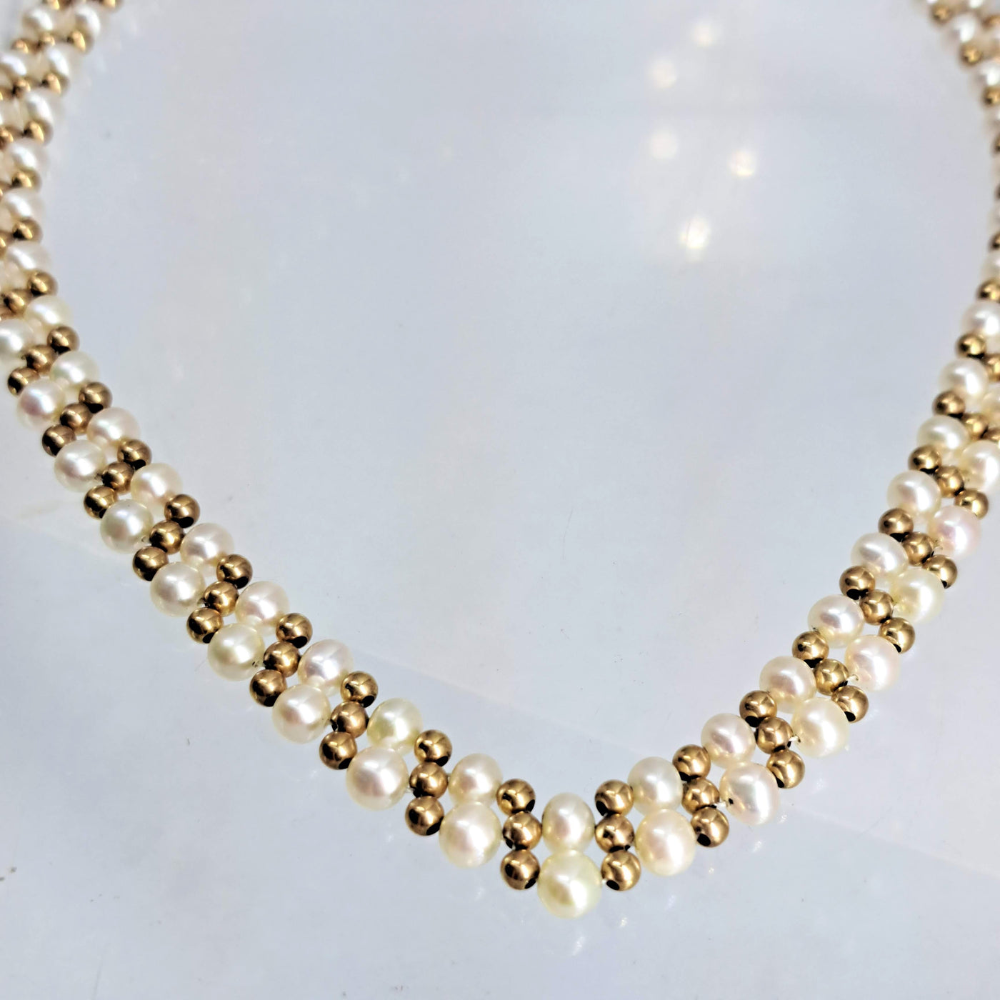 "On Point" 16" Necklace - Petit Pearls, 14K Gold