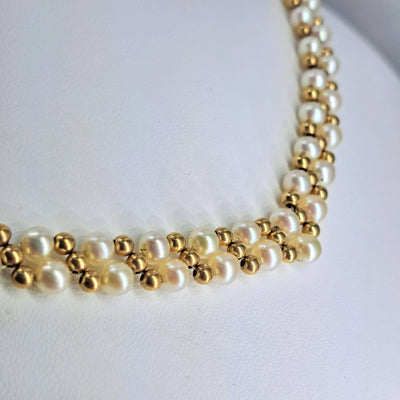 "On Point" 16" Necklace - Petit Pearls, 14K Gold