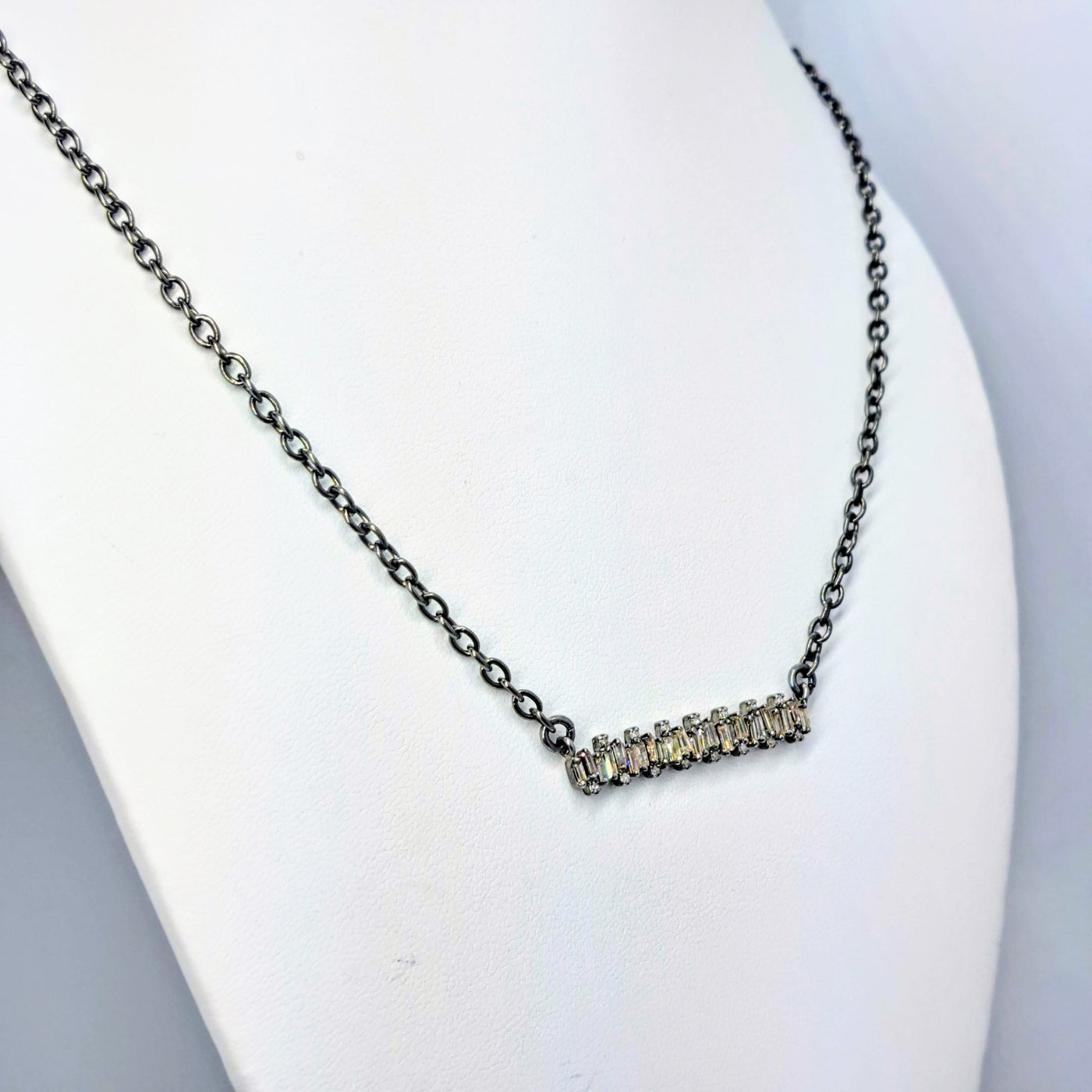 "Raisin' The Bar" 18" Necklace - Diamonds, Black Sterling