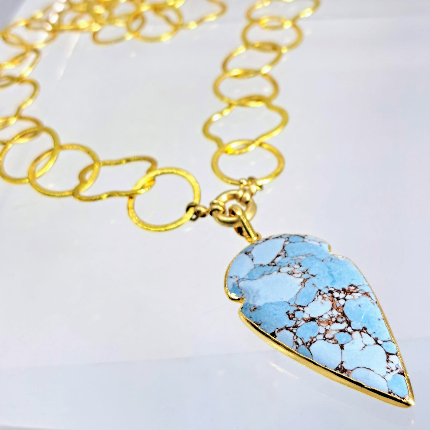 "Clover & Cloud" 20" Reversible/Convertible Necklace - Gold-plated Jeweler's Brass, Copper Turquoise