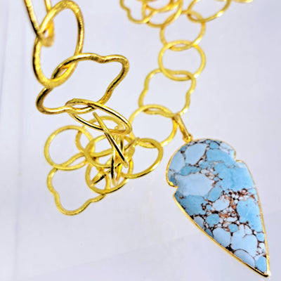 "Clover & Cloud" 20" Reversible/Convertible Necklace - Gold-plated Jeweler's Brass, Copper Turquoise